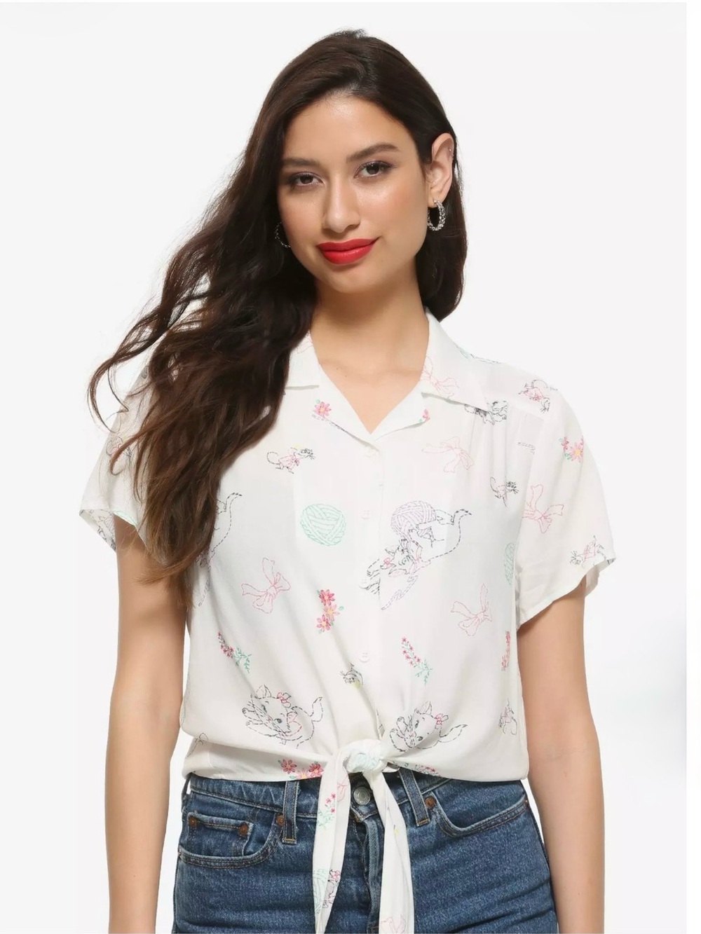 Disney x Her Universe The Aristocats Marie Tie-Front Woven Button-Up